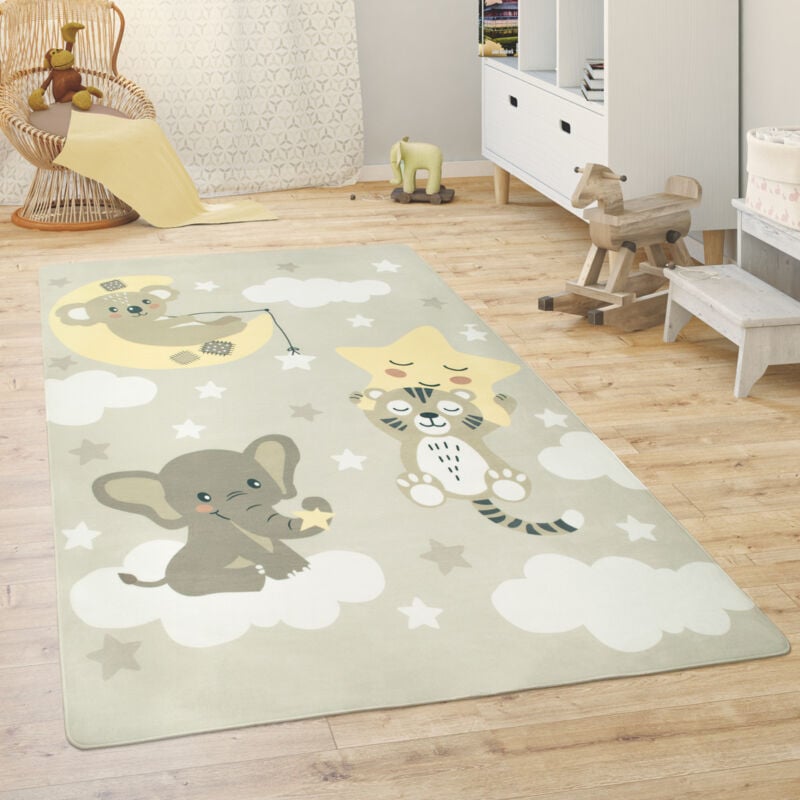 foto del prodotto tappeto bambini cameretta da gioco beb animali arcobaleno cuore beige, 120x160 cm paco home