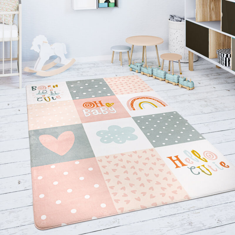 foto del prodotto tappeto bambini cameretta da gioco beb diamanti stelle grigio rosa bianco 80x150 cm paco home