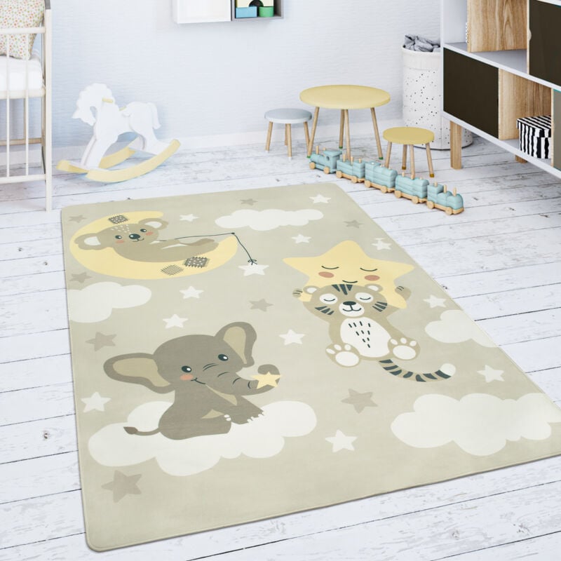 foto del prodotto tappeto bambini cameretta da gioco beb stella nuvola luna beige bianco 120x160 cm paco home
