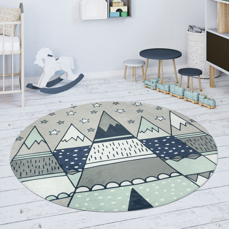 foto del prodotto tappeto bambini cameretta da gioco beb stelle motivo tenda tepee grigio verde 80 cm tondo paco home