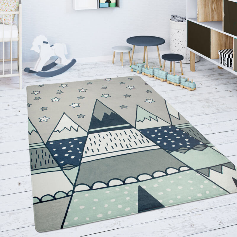 foto del prodotto tappeto bambini cameretta da gioco beb stelle motivo tenda tepee grigio verde 80x150 cm paco home