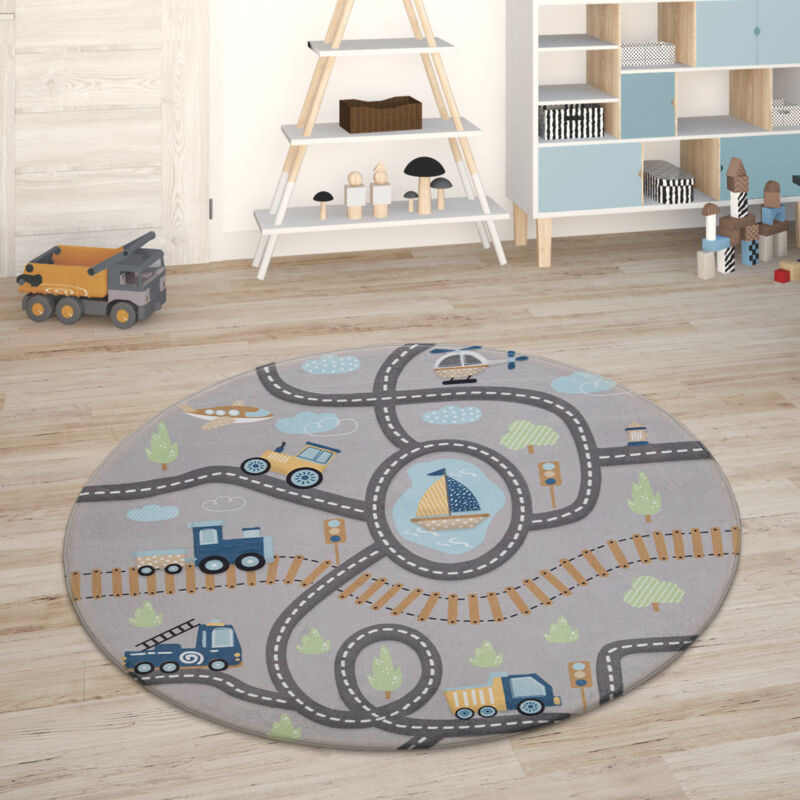 foto del prodotto tappeto bambini cameretta da gioco beb tappeto bambini stradale da gioco grigio 2, 80 cm tondo paco home
