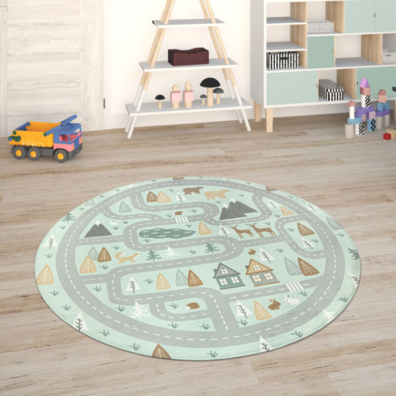 foto del prodotto tappeto bambini cameretta da gioco beb tappeto bambini stradale da gioco turchese, 150 cm rund de paco home