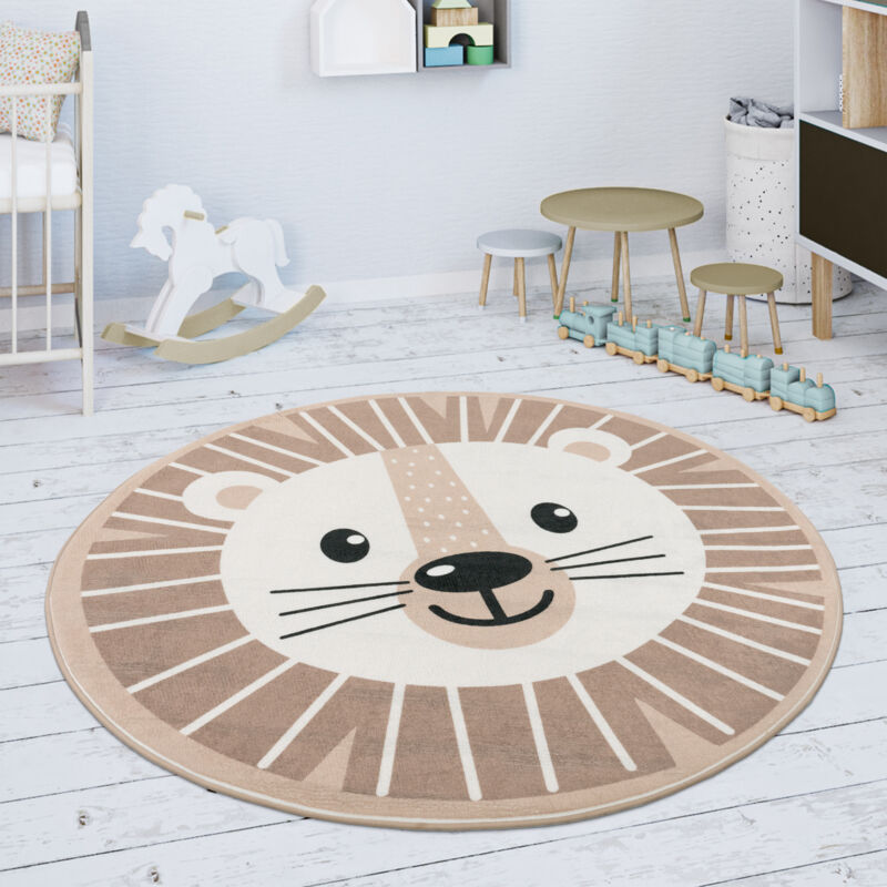 foto del prodotto tappeto bambini cameretta rotondo da gioco beb motivo leone beige bianco 150 cm rund de paco home