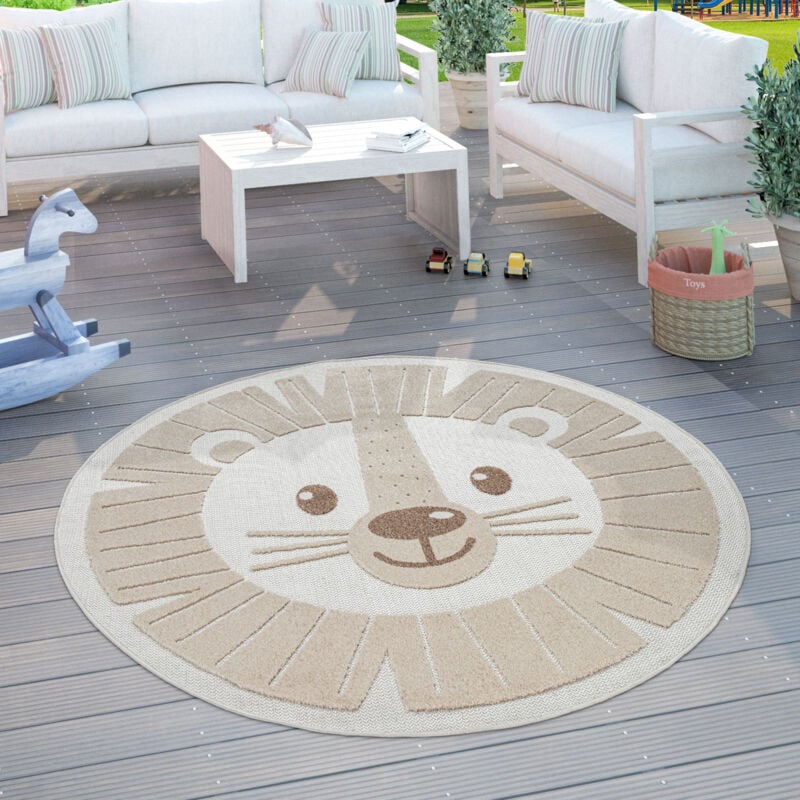 foto del prodotto tappeto bambini cameretta rotondo da gioco ragazzo ragazza 3d leone beige 160 cm tondo paco home