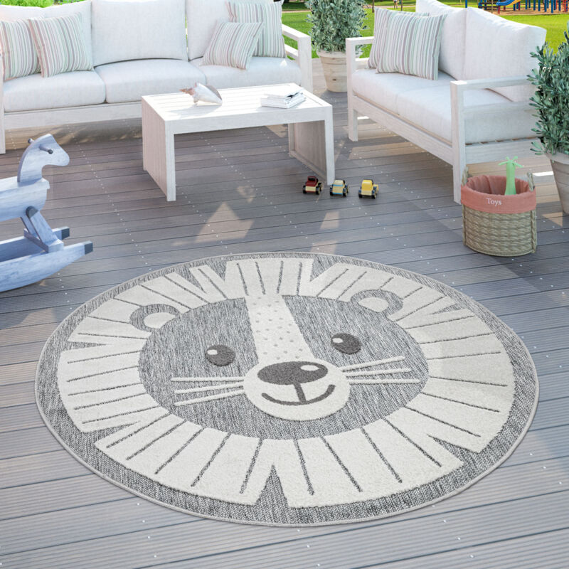 foto del prodotto tappeto bambini cameretta rotondo da gioco ragazzo ragazza 3d leone grigio 120 cm tondo paco home