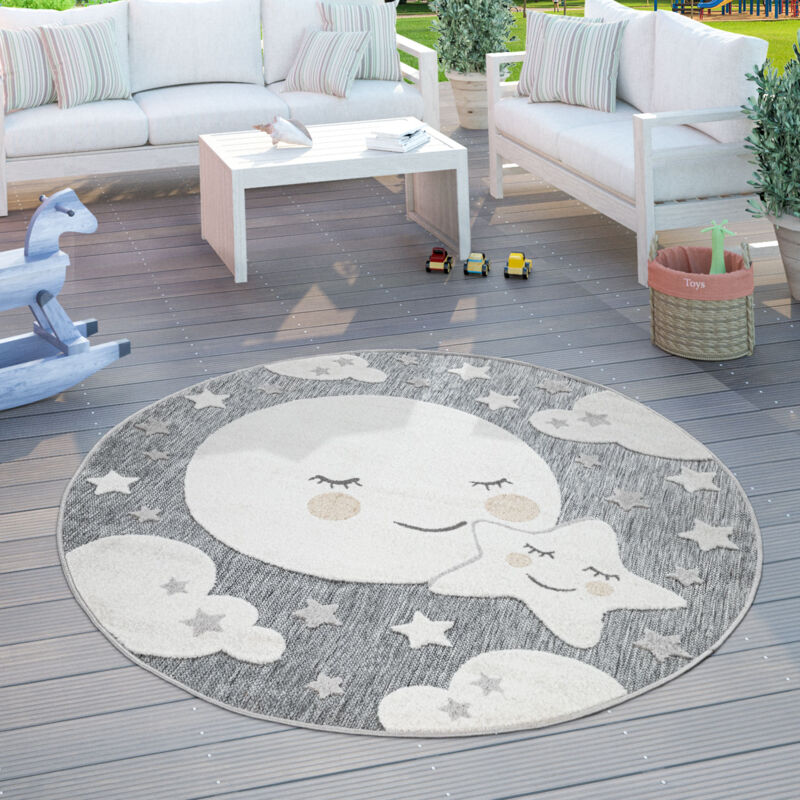 foto del prodotto tappeto bambini cameretta rotondo da gioco ragazzo ragazza 3d luna grigio 160 cm tondo paco home