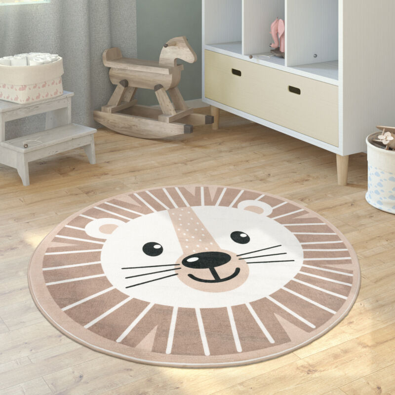 foto del prodotto tappeto bambini cameretta rotondo moderno femmine maschi luna koala leone beige, 150 cm rund de paco home