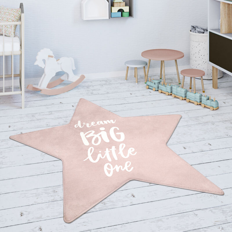 foto del prodotto tappeto bambini femmine maschi tappeto cameretta stelle moderno con scritta pink, forma a stella da 80 cm paco home