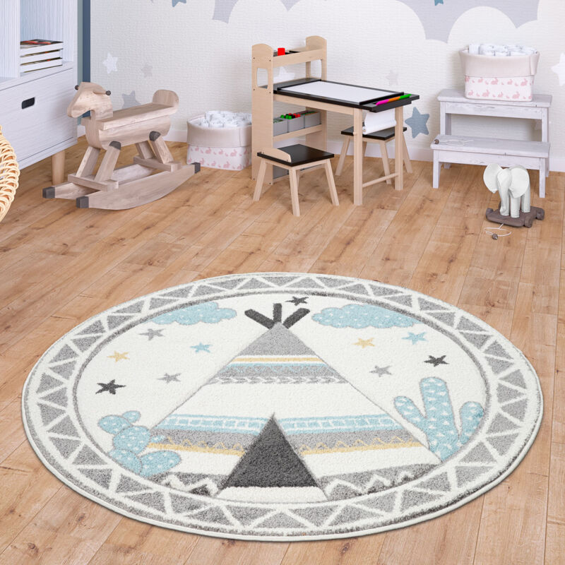 foto del prodotto tappeto bambini rotondo cameretta tappeto da gioco moderno pastello effetto 3d 120 cm tondo, crema paco home