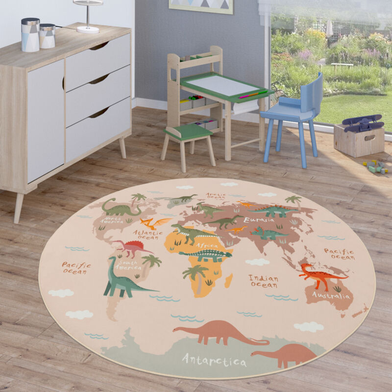 foto del prodotto tappeto bambini rotondo cameretta tappeto da gioco tappeto stradale moderno 160 cm tondo, beige 3 paco home