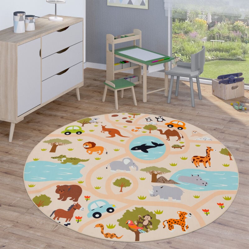 foto del prodotto tappeto bambini rotondo cameretta tappeto da gioco tappeto stradale moderno 160 cm tondo, multicolore 2 paco home
