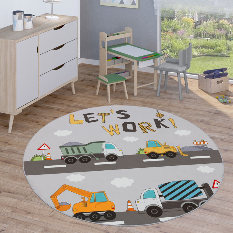 foto del prodotto tappeto bambini rotondo cameretta tappeto da gioco tappeto stradale moderno 200 cm tondo, grigio 2 paco home