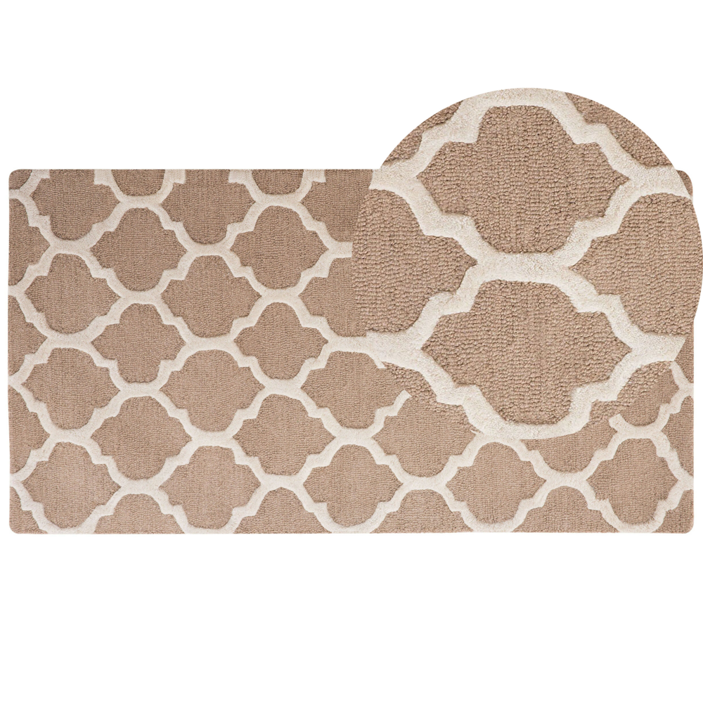 foto del prodotto tappeto beige lana 80 x 150 cm traliccio motivo quadrifoglio trapuntato a mano orientale marocchino trifoglio