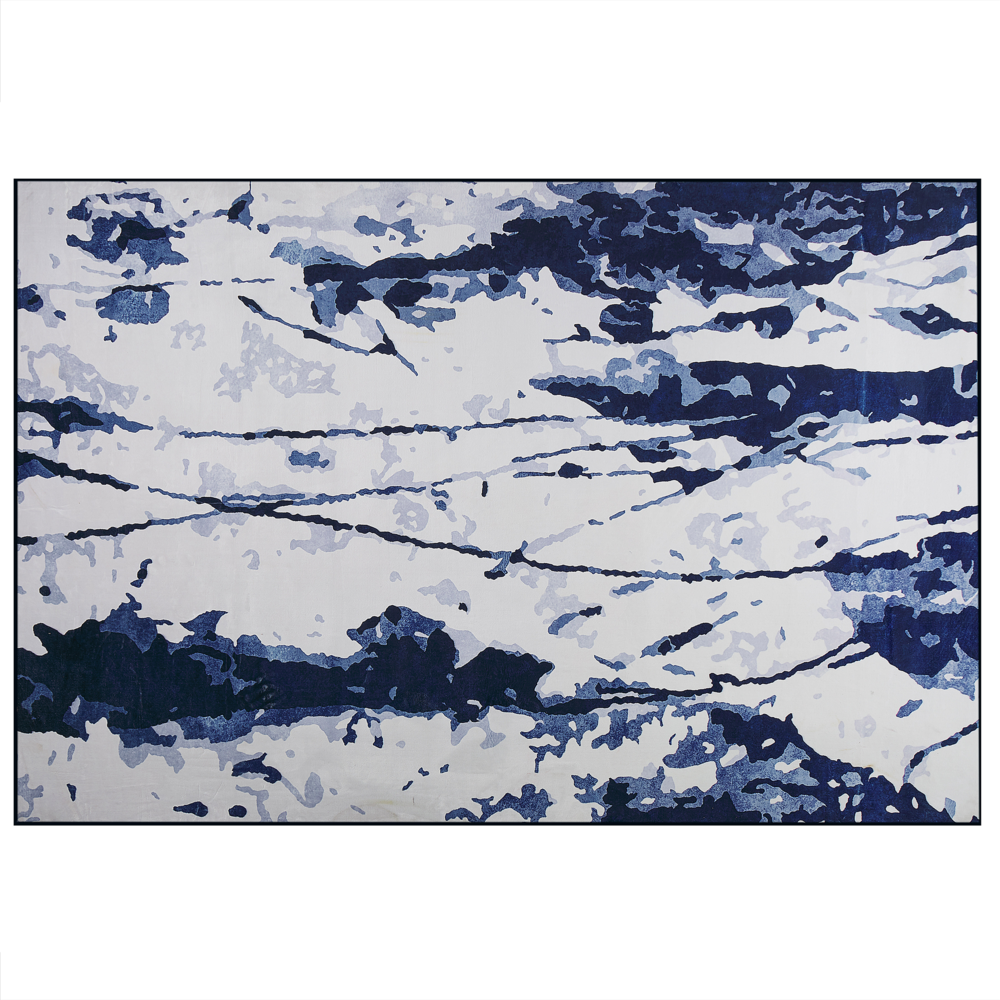 foto del prodotto tappeto bianco e blu 160 x 230 cm effetto pittura astratta stampato a pelo corto moderno