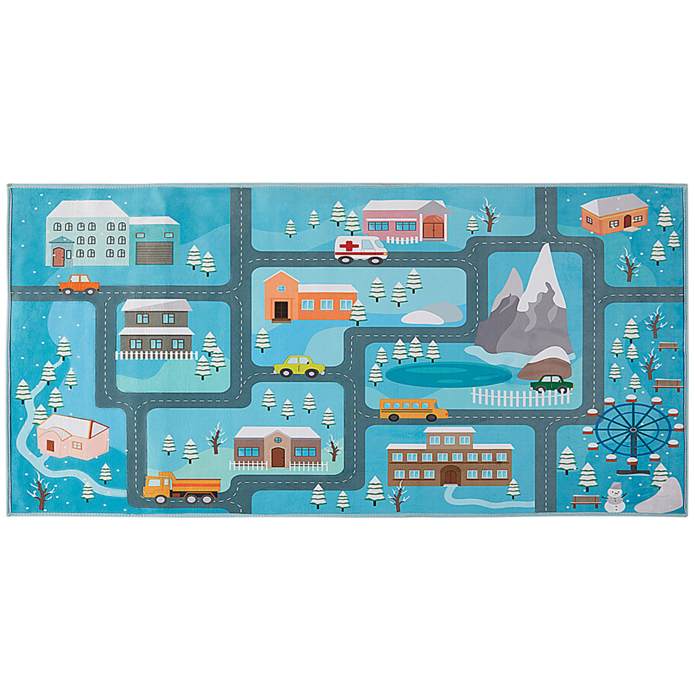 foto del prodotto tappeto blu poliestere multicolore bambini 80 x 150 cm per cameretta moderno