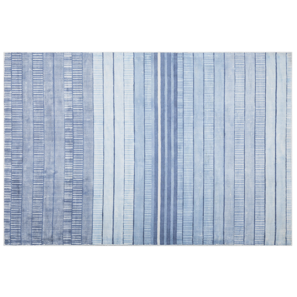 foto del prodotto tappeto blu viscosa 160 x 230 cm motivo geometrico rigato intrecciato a mano