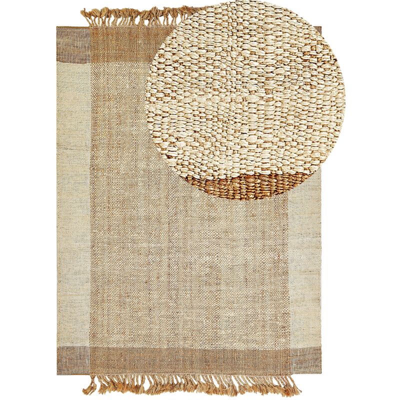 foto del prodotto tappeto boho juta con frange fatto a mano 200 x 300 cm beige chiaro e naturale dedemli