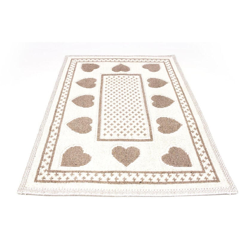 foto del prodotto tappeto casa bagno cucina cotone con cuori disegno braies colore tortora, misura40x60coloretortora