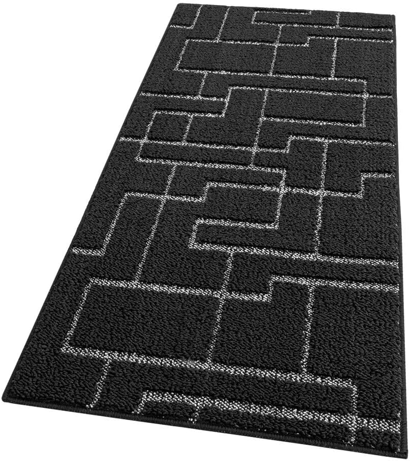 foto del prodotto tappeto casa cucina 3d 50x290 cm design geometrico moderno assorbente antiscivolo nero