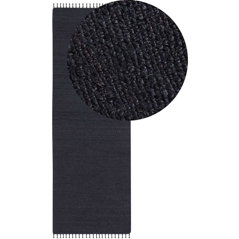 foto del prodotto tappeto corridoio juta 80 x 300 cm rettangolare tessuto a mano con nappe decorative nero sinankoy