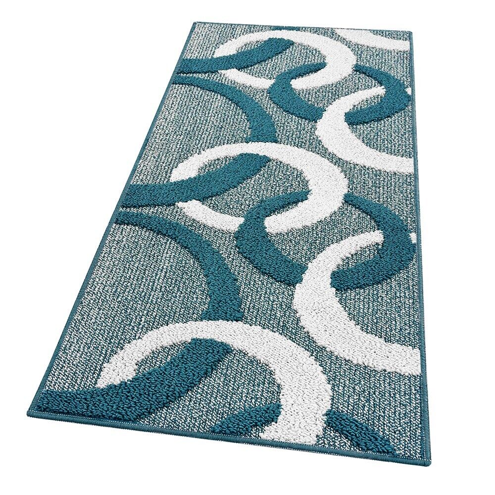 foto del prodotto tappeto cucina 57x280 cm tridimensionale cerchi 3d assorbente morbido moderno antiscivolo blu