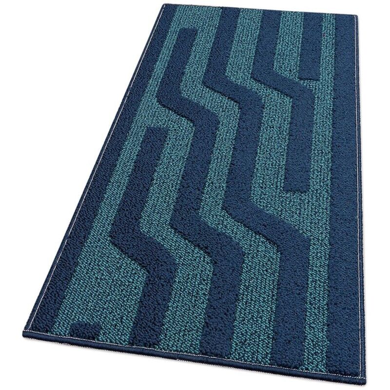 foto del prodotto tappeto cucina a righe 3d morbido bordato passatoia ingresso assorbente antiscivolo blu 57x115 cm