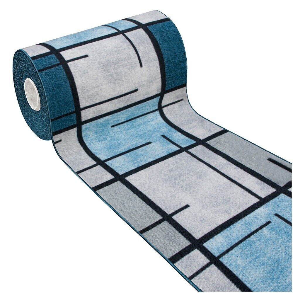 foto del prodotto tappeto cucina bordato antiscivolo 57x240 cm moderno passatoia colori accesi marmorizzato blu