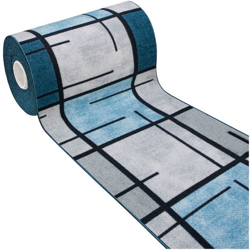 foto del prodotto tappeto cucina bordato antiscivolo moderno passatoia colori accesi marmorizzato blu 50x115 cm