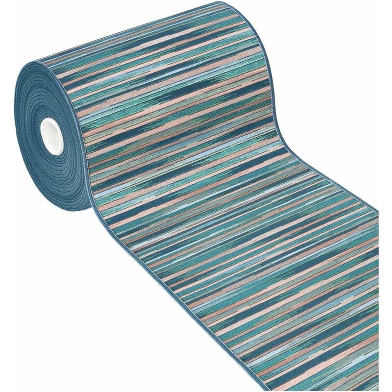 foto del prodotto tappeto cucina bordato tessitura piatta multiuso bagno camera corridoio stile bamboo 100 made in italy blu 52x40 cm