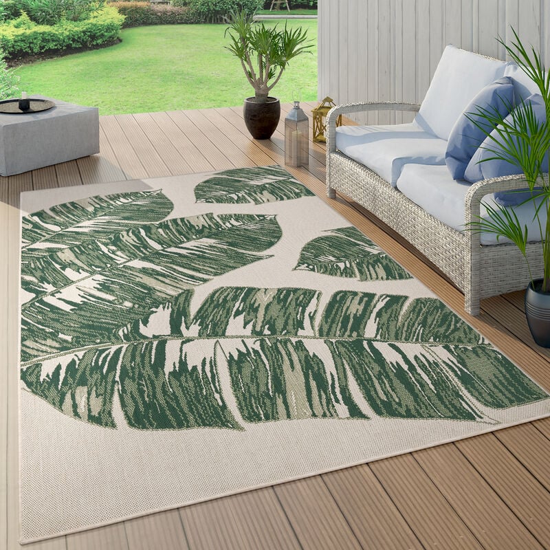 foto del prodotto tappeto cucina da esterno salotto balcone palme giungla floreale boho verde 120 cm tondo, verde 12 - paco home