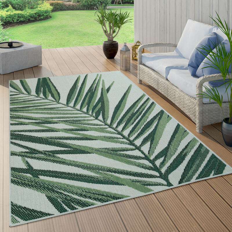 foto del prodotto tappeto cucina da esterno salotto balcone palme giungla floreale boho verde 150 cm quadrato, verde 4 paco home