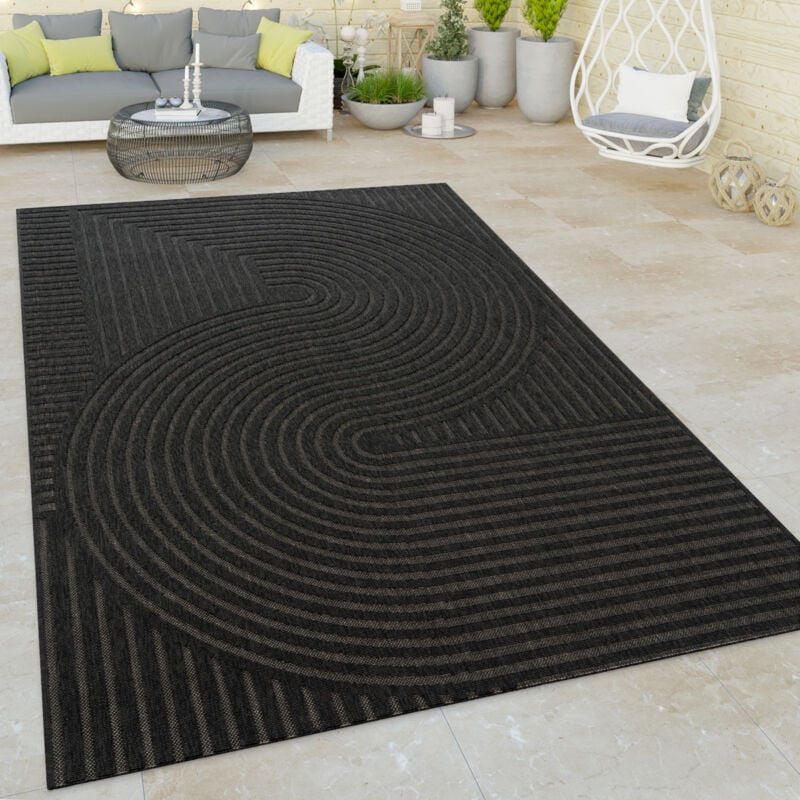 foto del prodotto tappeto cucina da esterno salotto balcone terrazo astratto a righe 3d antracite 120x170 cm paco home