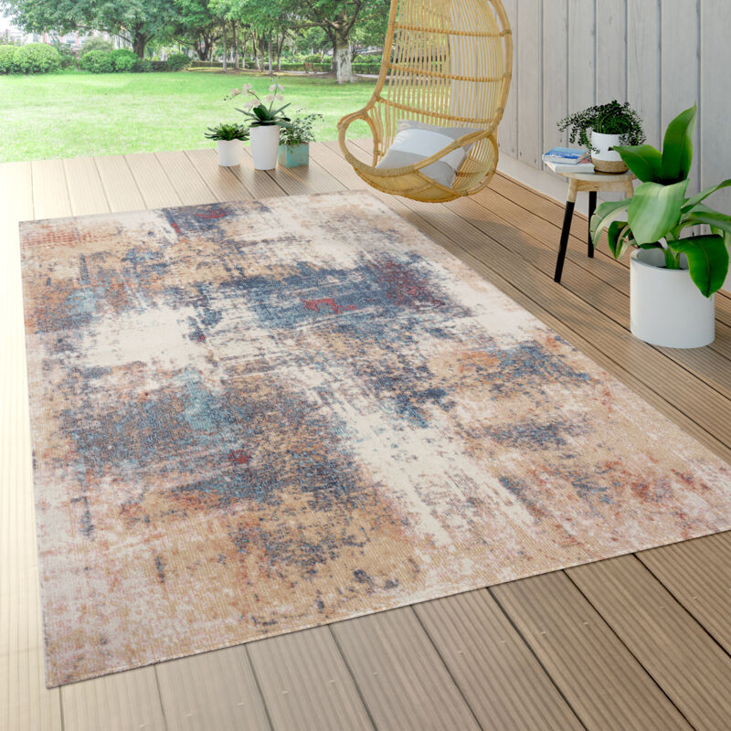 foto del prodotto tappeto cucina da esterno salotto balcone terrazo astratto vintage beige blu 200 cm tondo paco home