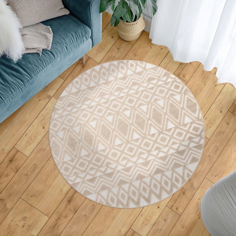 foto del prodotto tappeto cucina da esterno salotto balcone terrazo scandinavo boho 3d beige crema 120 cm tondo paco home