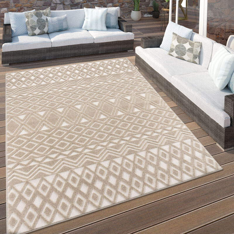 foto del prodotto tappeto cucina da esterno salotto balcone terrazo scandinavo boho 3d beige crema 60x100 cm paco home