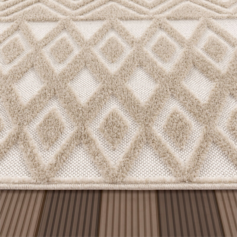 foto del prodotto tappeto cucina da esterno salotto balcone terrazo scandinavo boho 3d beige crema 80x250 cm paco home