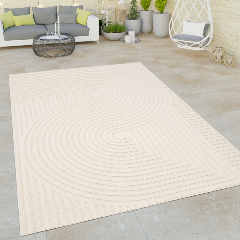 foto del prodotto tappeto cucina da esterno salotto moderno balcone astratto a righe 3d crema crema 120x170 cm paco home