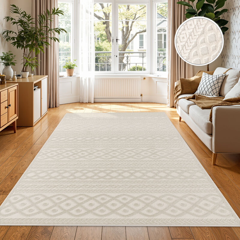 foto del prodotto tappeto cucina da esterno salotto moderno balcone scandinavo boho monocolore 200x290 cm, crema 4 paco home