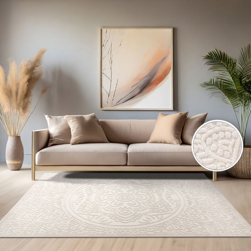 foto del prodotto tappeto cucina da esterno salotto moderno balcone scandinavo boho monocolore 60x100 cm, crema 3 paco home