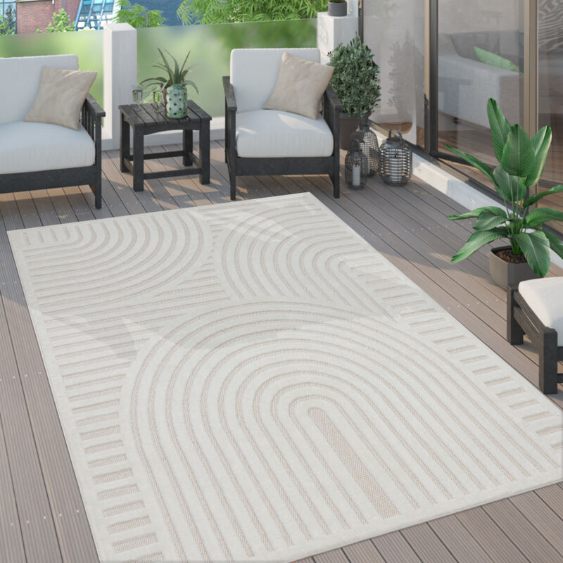 foto del prodotto tappeto cucina da esterno salotto moderno balcone scandinavo etnico monocolore 160 cm tondo, crema 4 paco home