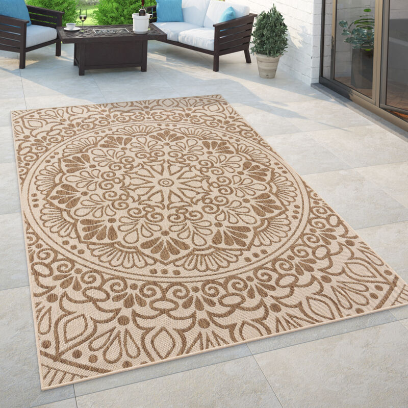 foto del prodotto tappeto cucina da esterno salotto moderno balcone terrazo motivo persiano mandala motivo floreale beige marrone 60x100 cm paco home