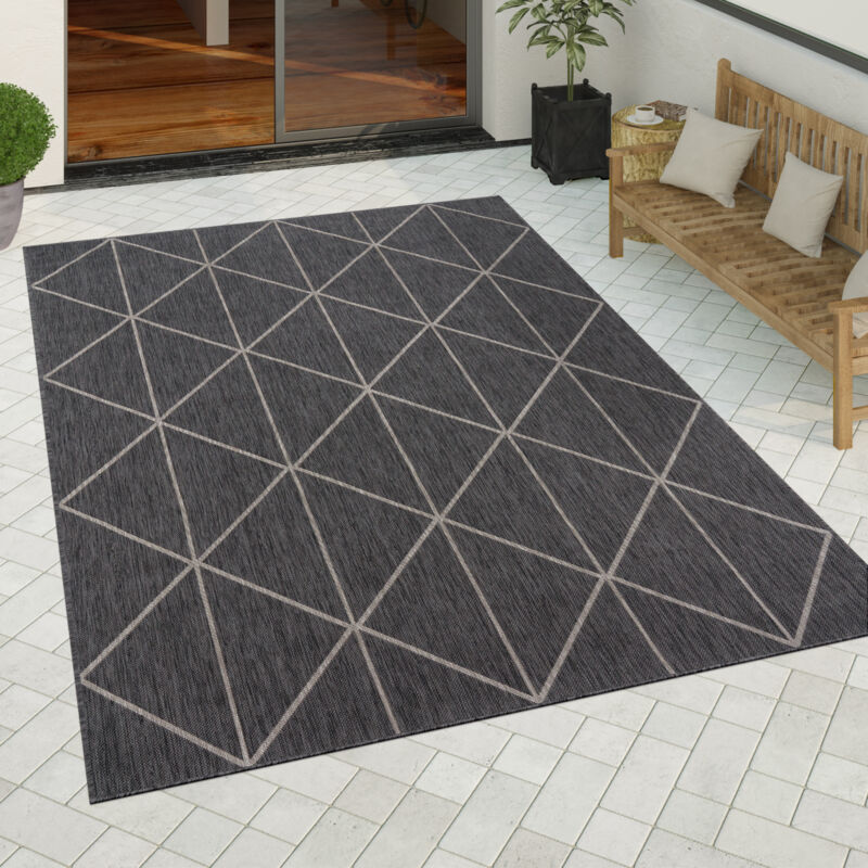 foto del prodotto tappeto cucina da esterno salotto moderno balcone terrazo scandinavo geometrico 80x250 cm, antracite 2 paco home