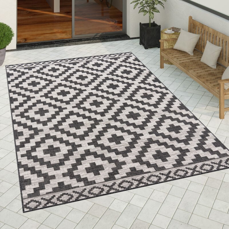 foto del prodotto tappeto cucina da esterno salotto moderno balcone terrazo scandinavo geometrico 80x250 cm, nero paco home