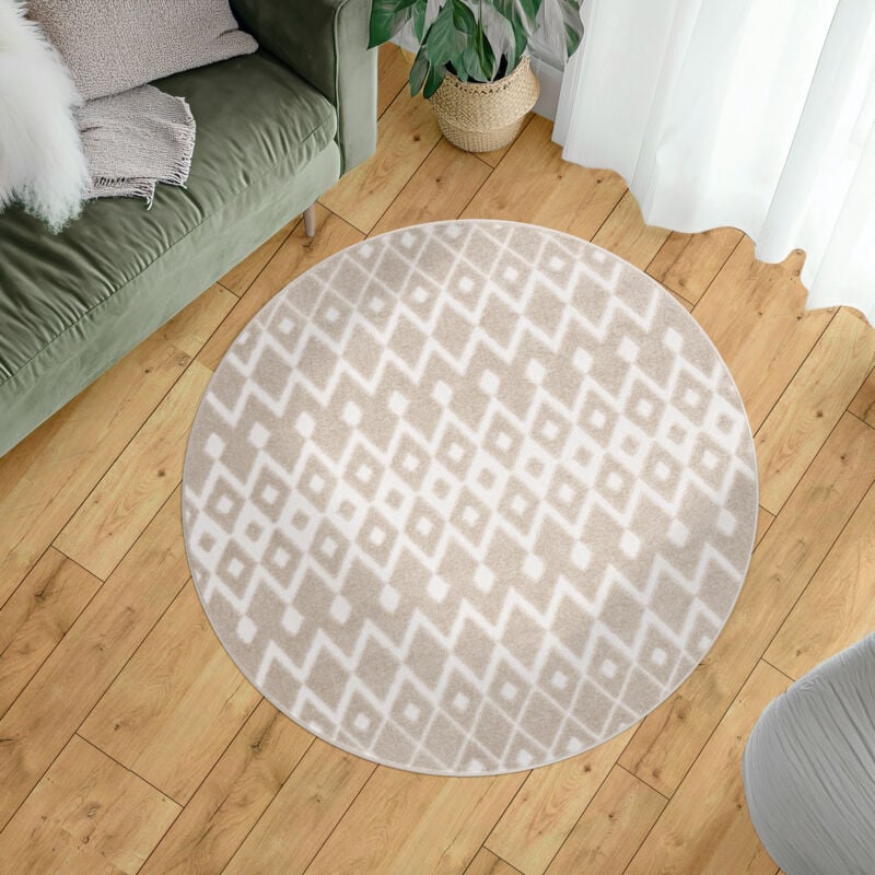 foto del prodotto tappeto cucina da esterno salotto terrazo boho scandinavo geometrico 3d beige 200 cm tondo paco home