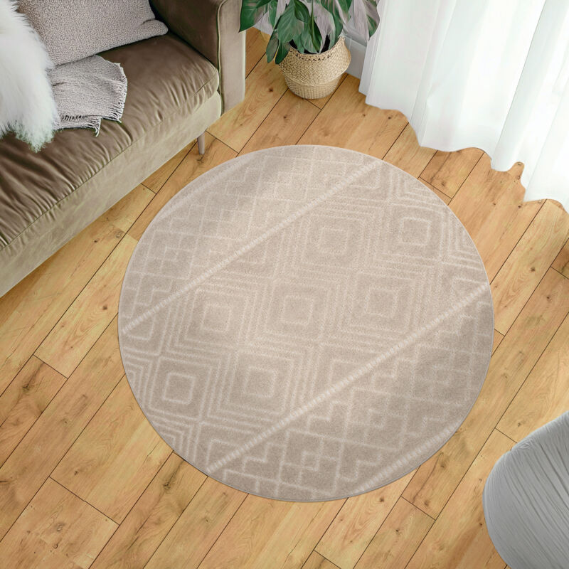 foto del prodotto tappeto cucina da esterno salotto terrazo scandinavo geometrico boho beige 160 cm tondo paco home