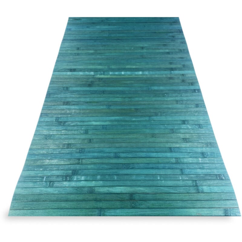 foto del prodotto tappeto cucina in legno di bambù woody - blu tinta unita, antiscivolo, facile da pulire cm. 50x100