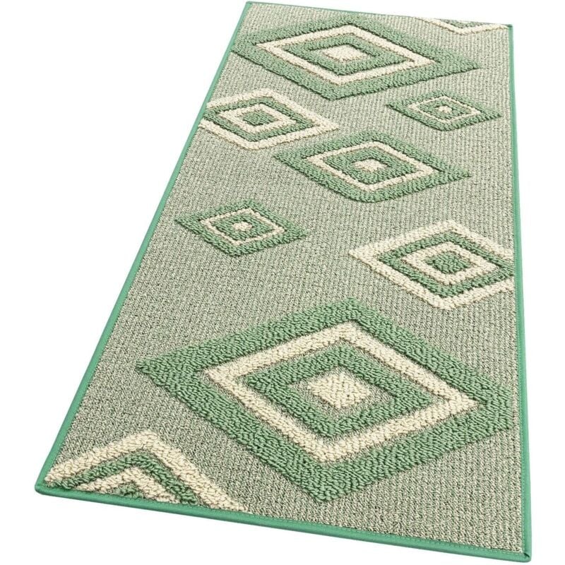 foto del prodotto tappeto cucina rombi tridimensionali 3d assorbente morbido moderno antiscivolo verde - 57x40 cm