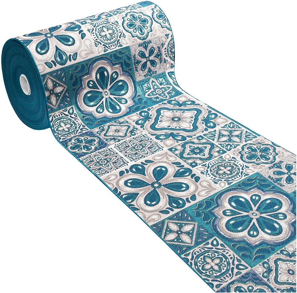 foto del prodotto tappeto cucina tessuto gobelin 52x240 cm passatoia lavabile antiscivolo maioliche blu