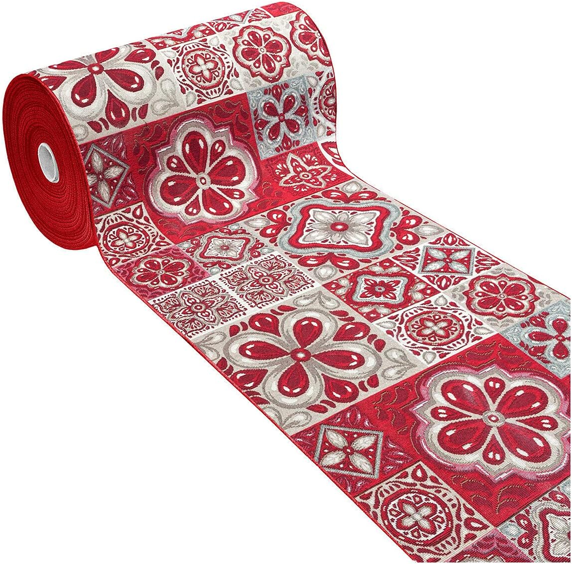 foto del prodotto tappeto cucina tessuto gobelin 52x280 cm passatoia lavabile antiscivolo maioliche bordeaux